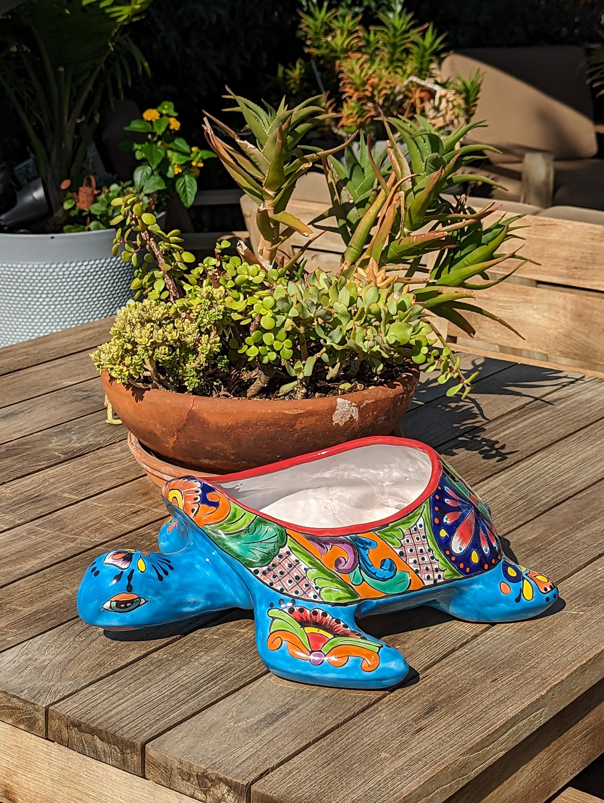 Talavera Turtle Planter, Handmade Mexican Pottery for Succulents or Flowers or Garden Decor, Ceramic Flower Pot for Outdoor or Home Decor