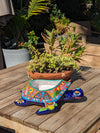 Talavera Turtle Planter, Handmade Mexican Pottery for Succulents or Flowers or Garden Decor, Ceramic Flower Pot for Outdoor or Home Decor