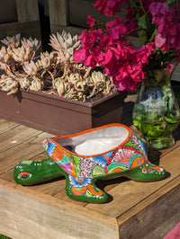 Talavera Turtle Planter, Handmade Mexican Pottery for Succulents or Flowers or Garden Decor, Ceramic Flower Pot for Outdoor or Home Decor