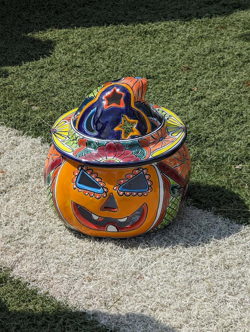 Pumpkin Halloween Decor, Indoor Halloween Party Decor or Outdoor Fall Decor, Handmade Mexican Talavera Pottery Home Decoration