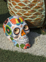 Halloween Skull Decor for Trick or Treat or Halloween Party, Holiday Decor or Seasonal Yard Decor, Handmade Mexican Talavera Pottery 12" H