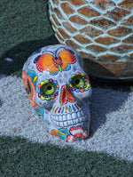 Halloween Skull Decor for Trick or Treat or Halloween Party, Holiday Decor or Seasonal Yard Decor, Handmade Mexican Talavera Pottery 12" H