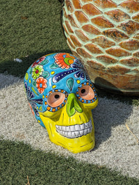 Halloween Skull Decor for Trick or Treat or Halloween Party, Holiday Decor or Seasonal Yard Decor, Handmade Mexican Talavera Pottery 12" H