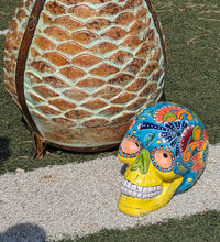 Halloween Skull Decor for Trick or Treat or Halloween Party, Holiday Decor or Seasonal Yard Decor, Handmade Mexican Talavera Pottery 12" H