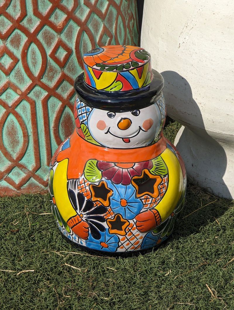 Frosty the Snowman Christmas Yard Art, Talavera Pottery, Porch Snowman, Snowman Porch Decor, Snowman Yard Art, Handmade In Mexico