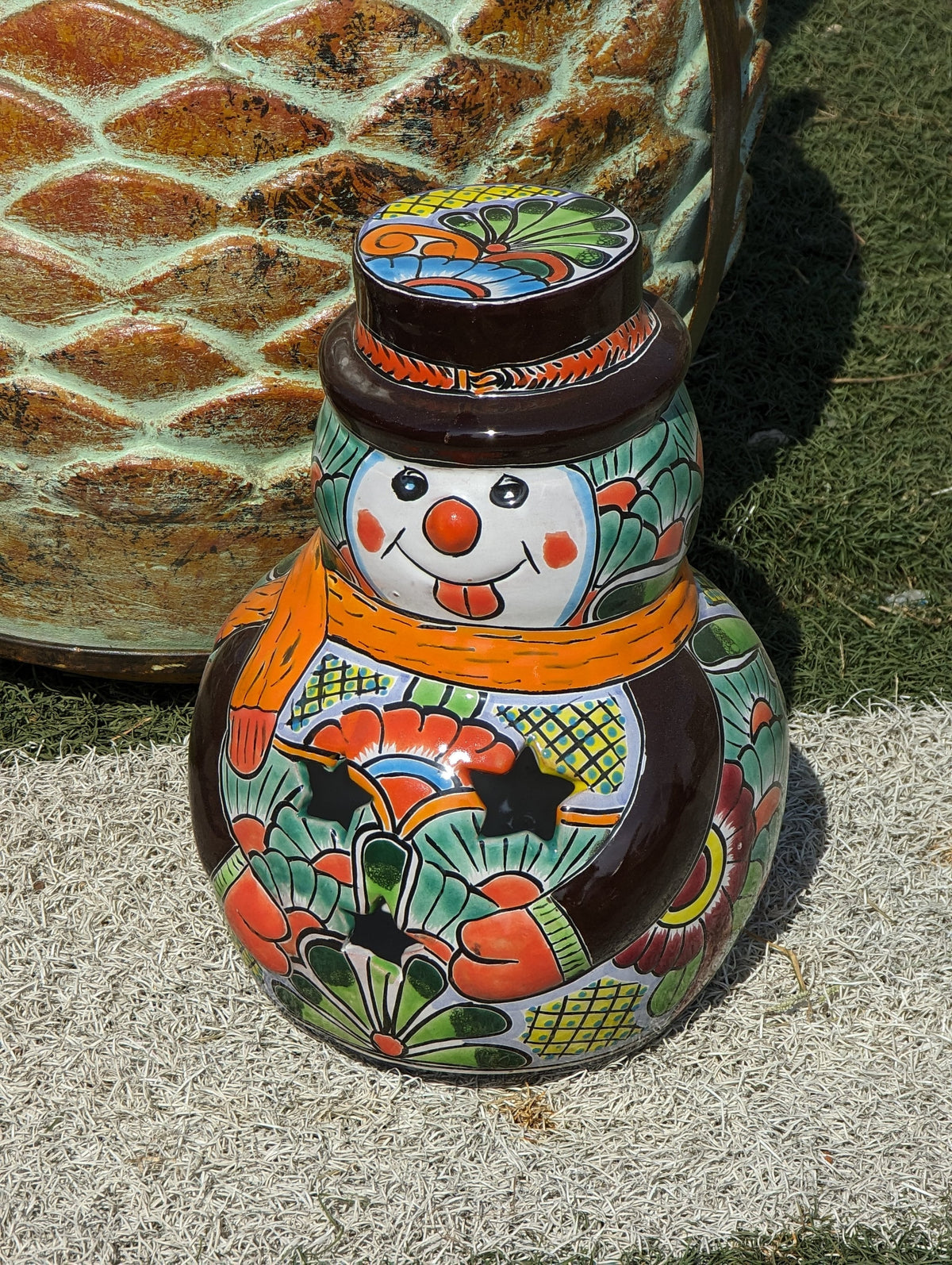 Frosty the Snowman Christmas Yard Art, Talavera Pottery, Porch Snowman, Snowman Porch Decor, Snowman Yard Art, Handmade In Mexico