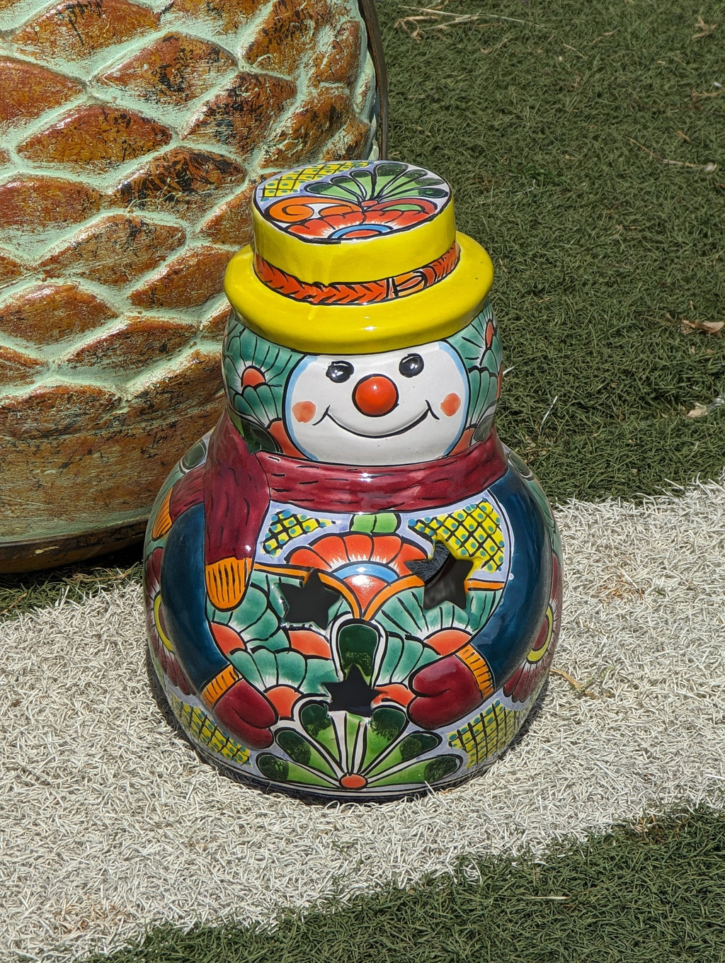 Frosty the Snowman Christmas Yard Art, Talavera Pottery, Porch Snowman, Snowman Porch Decor, Snowman Yard Art, Handmade In Mexico