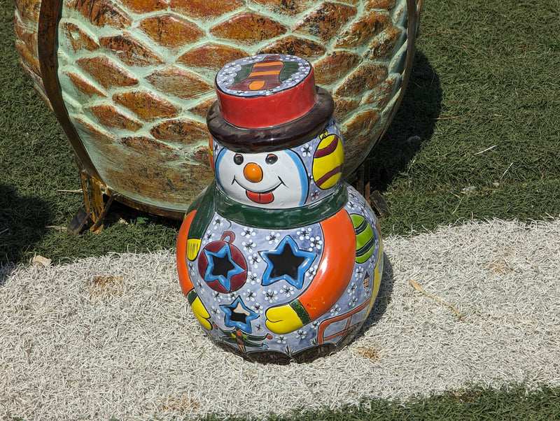 Frosty the Snowman Christmas Yard Art, Talavera Pottery, Porch Snowman, Snowman Porch Decor, Snowman Yard Art, Handmade In Mexico