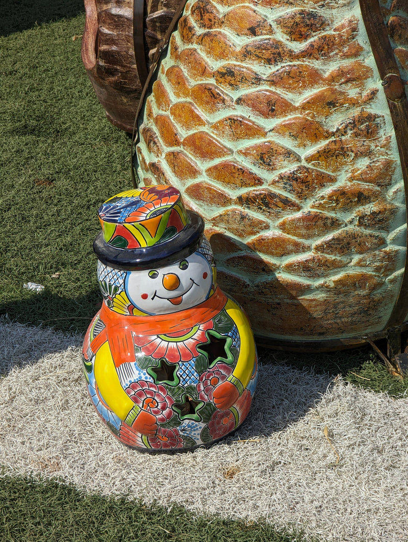 Frosty the Snowman Christmas Yard Art, Talavera Pottery, Porch Snowman, Snowman Porch Decor, Snowman Yard Art, Handmade In Mexico