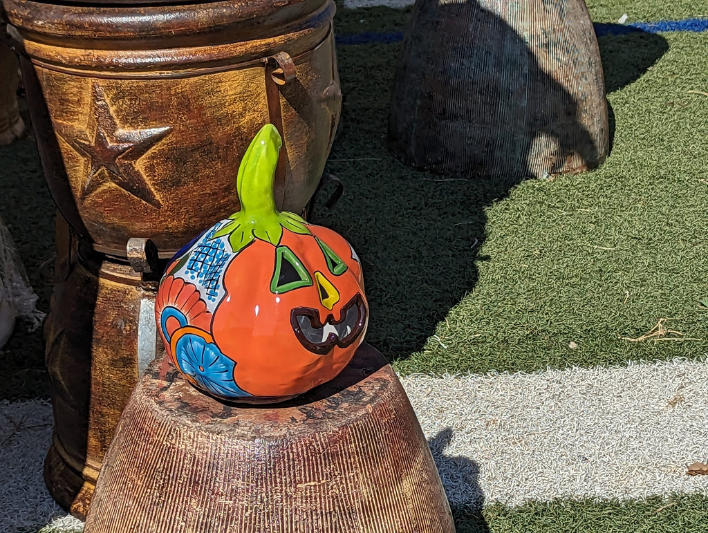 Halloween Pumpkin Decor, Jack-o-Lantern for Trick or Treat Party, Holiday Decor or Seasonal Yard Decor, Handmade Mexican Talavera Pottery