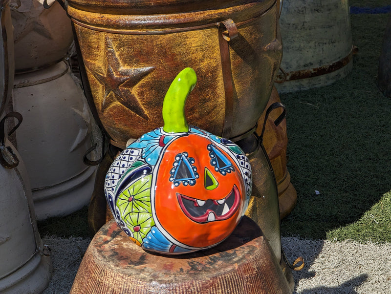 Unique Halloween Pumpkin for Trick or Treat Party, Halloween Gift or Seasonal Fall Decor, Handmade Mexican Talavera Pottery