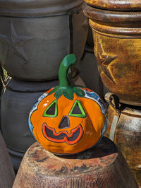 Halloween Pumpkin Fall Decor, Jack-o-Lantern for Trick or Treat Party, Halloween Home Decor or Seasonal Yard Decor, Handmade Talavera