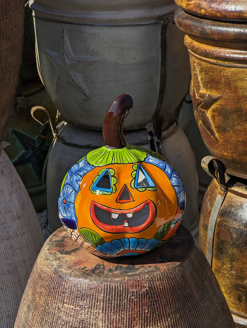 Halloween Pumpkin Decor, Jack-o-Lantern for Trick or Treat Party, Holiday Decor or Seasonal Yard Decor, Handmade Mexican Talavera Pottery