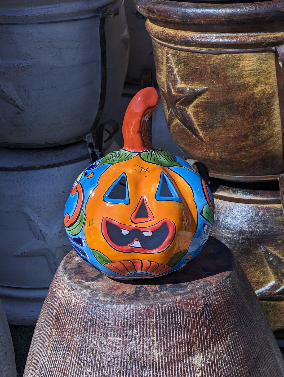 Halloween Pumpkin Decor, Jack-o-Lantern for Trick or Treat Party, Holiday Decor or Seasonal Yard Decor, Handmade Mexican Talavera Pottery