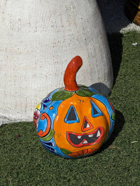 Halloween Pumpkin Decor, Jack-o-Lantern for Trick or Treat Party, Holiday Decor or Seasonal Yard Decor, Handmade Mexican Talavera Pottery