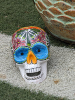 Halloween Skull Decor for Trick or Treat or Halloween Party, Holiday Decor or Seasonal Yard Decor, Handmade Mexican Talavera Pottery 9.5" H