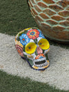 Halloween Skull Decor for Trick or Treat or Halloween Party, Holiday Decor or Seasonal Yard Decor, Handmade Mexican Talavera Pottery 9.5" H