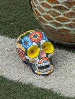 Halloween Skull Decor for Trick or Treat or Halloween Party, Holiday Decor or Seasonal Yard Decor, Handmade Mexican Talavera Pottery 9.5" H