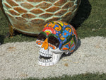 Halloween Skull Decor for Trick or Treat or Halloween Party, Holiday Decor or Seasonal Yard Decor, Handmade Mexican Talavera Pottery 9.5" H