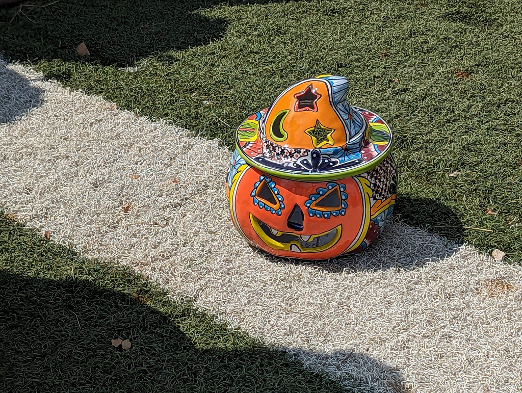 Pumpkin Halloween Decor, Indoor Halloween Party Decor or Outdoor Fall Decor, Handmade Mexican Talavera Pottery Home Decoration