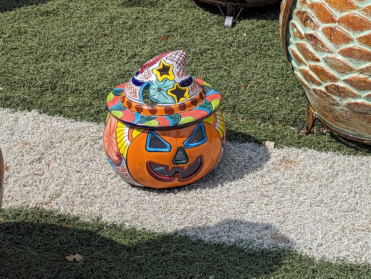 Pumpkin Halloween Decor, Indoor Halloween Party Decor or Outdoor Fall Decor, Handmade Mexican Talavera Pottery Home Decoration