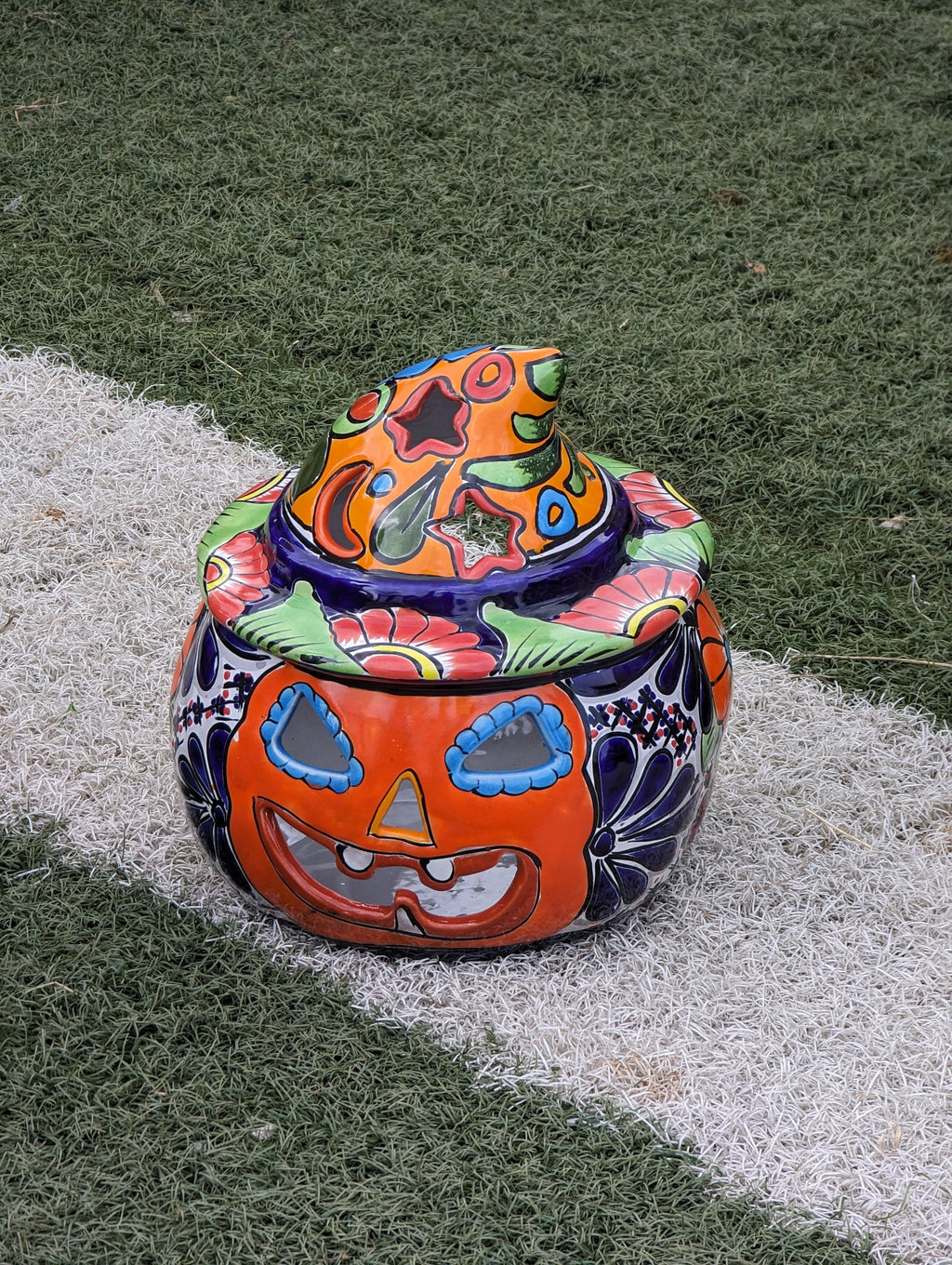 Pumpkin Halloween Decor, Indoor Halloween Party Decor or Outdoor Fall Decor, Handmade Mexican Talavera Pottery Home Decoration