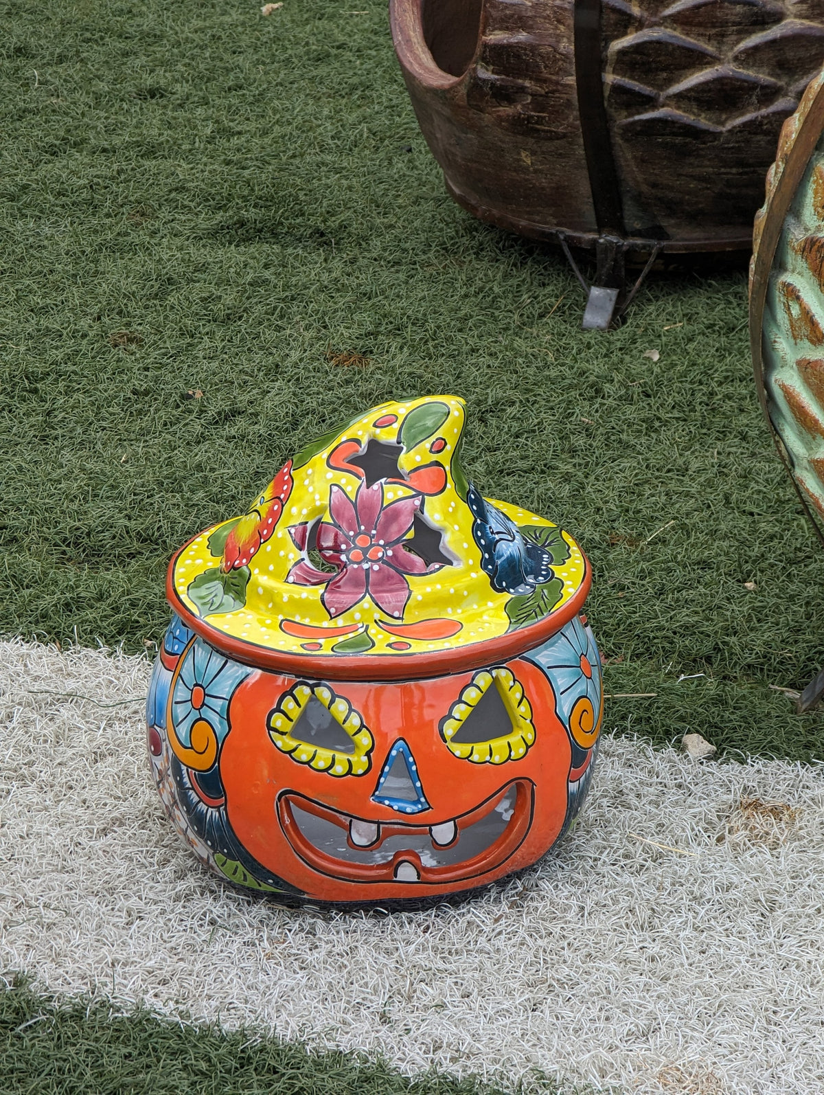 Pumpkin Halloween Decor, Indoor Halloween Party Decor or Outdoor Fall Decor, Handmade Mexican Talavera Pottery Home Decoration