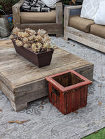 Rustic Wooden Box Planter in Red for Outdoor Garden Decor or Porch or Patio Decor, Handmade in Mexico, 11.75" Diameter, 6 lbs