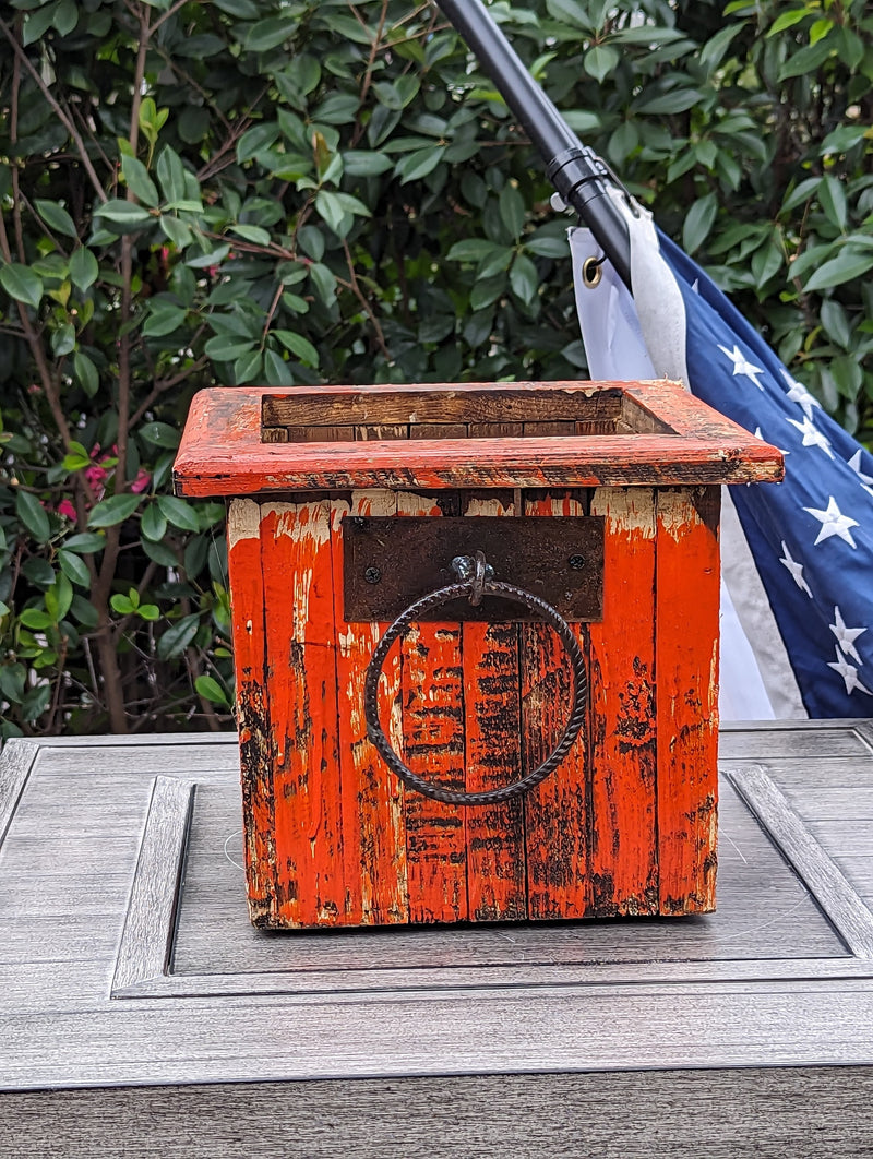 Rustic Wooden Box Planter for Outdoor Garden Decor or Porch or Patio Decor, Handmade in Mexico, 11.75" Diameter, 6 lbs