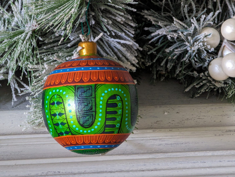 Christmas Ornaments: Unique Mexican Christmas Decor features festive patterns & bold colors, Hand Painted Wood Ornament for Christmas Tree