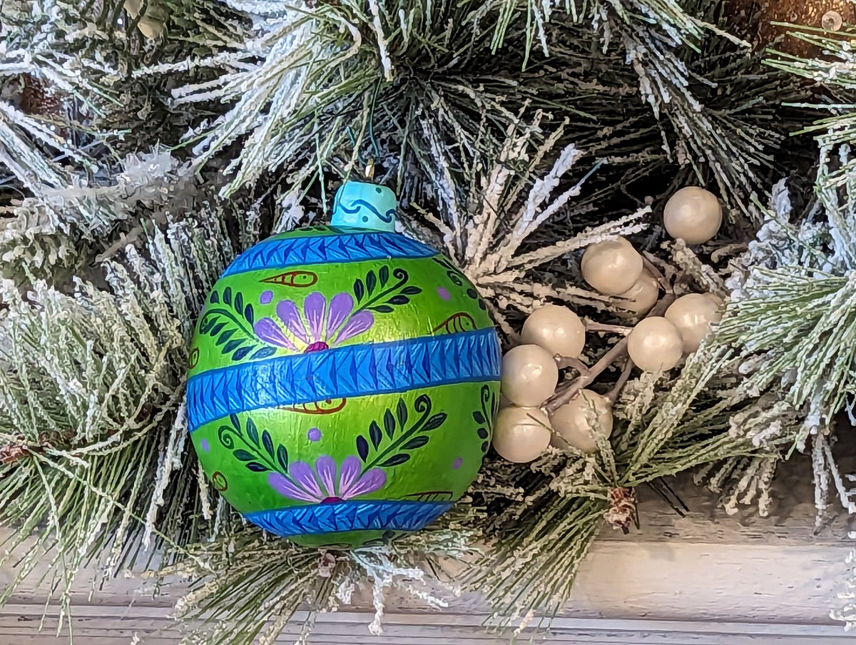 Christmas Ornaments: Unique Mexican Christmas Decor features festive patterns & bold colors, Hand Painted Wood Ornament for Christmas Tree