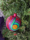 Christmas Tree Ornaments, Hand Painted Wood Ornament for Christmas Tree is Mexican Christmas Decor of festive holiday patterns & bold colors