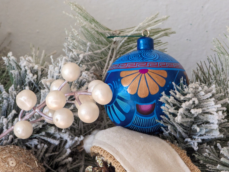 Christmas Tree Ornaments, Hand Painted Wood Ornament for Christmas Tree is Mexican Christmas Decor of festive holiday patterns & bold colors