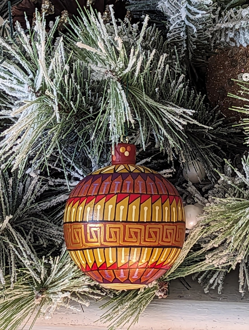 Christmas Tree Ornaments, Hand Painted Wood Ornament for Christmas Tree is Mexican Christmas Decor of festive holiday patterns & bold colors