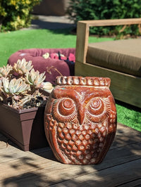 Mexican Owl Planter Pot for Indoor Home Decor or Outdoor Garden Decorations, Medium Owl, Reddish Brown