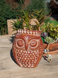 Mexican Owl Planter Pot for Indoor Home Decor or Outdoor Garden Decorations, Medium Owl, Reddish Brown