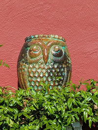 Mexican Owl Planter Pot for Indoor Home Decor or Outdoor Garden Decorations, Medium Owl, Reddish Brown
