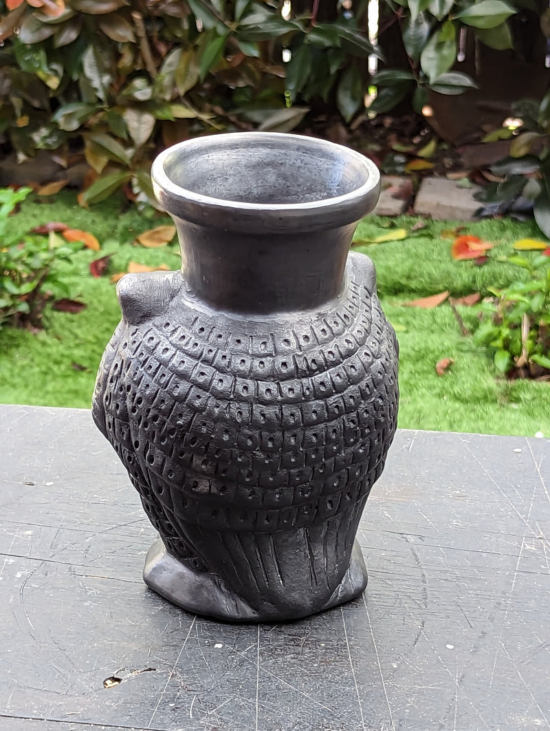 Black Owl Vase in Clay, Dried Flower Pot, Handmade Mexican Pottery from Atzompa, Mexico, Home Decor, Indoor Decor, Floral Centerpiece