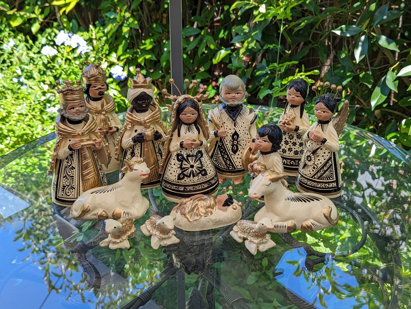 Christmas Nativity Set and Scene, Holy Family Home Decor, Original Handcrafted Art from Mexico, One-of-a-Kind Gift - 14 Pieces