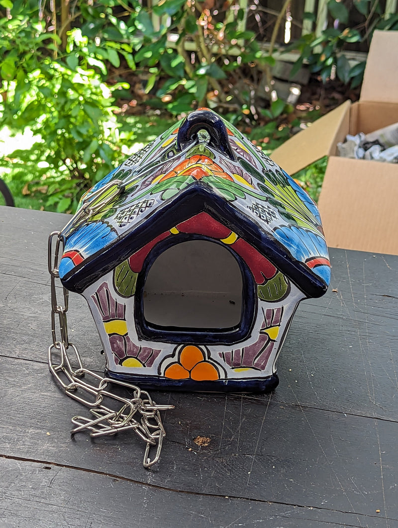 Ceramic Bird Feeder, Talavera Pottery, Decorative Outdoor Hanging Feeder Station, Handmade Mexican Pottery, Attract Wild Birds