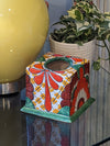 Facial Tissue Holder, Square Tissue Box, Talavera Pottery, Handmade in Mexico, 5" Tall Tissue Case, Green & Red