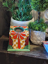 Facial Tissue Holder, Square Tissue Box, Talavera Pottery, Handmade in Mexico, 5" Tall Tissue Case, Green & Red