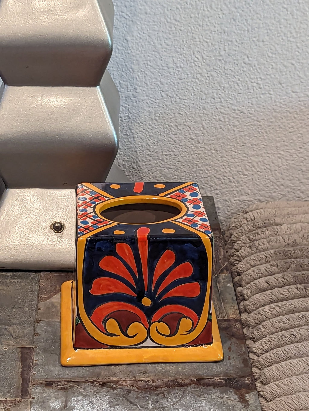 Facial Tissue Holder, Square Tissue Box, Talavera Pottery, Handmade in Mexico, 5" Tall Tissue Case