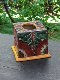 Facial Tissue Holder, Square Tissue Box, Talavera Pottery, Handmade in Mexico, 5" Tall Tissue Case