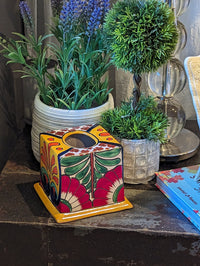 Facial Tissue Holder, Square Tissue Box, Talavera Pottery, Handmade in Mexico, 5" Tall Tissue Case
