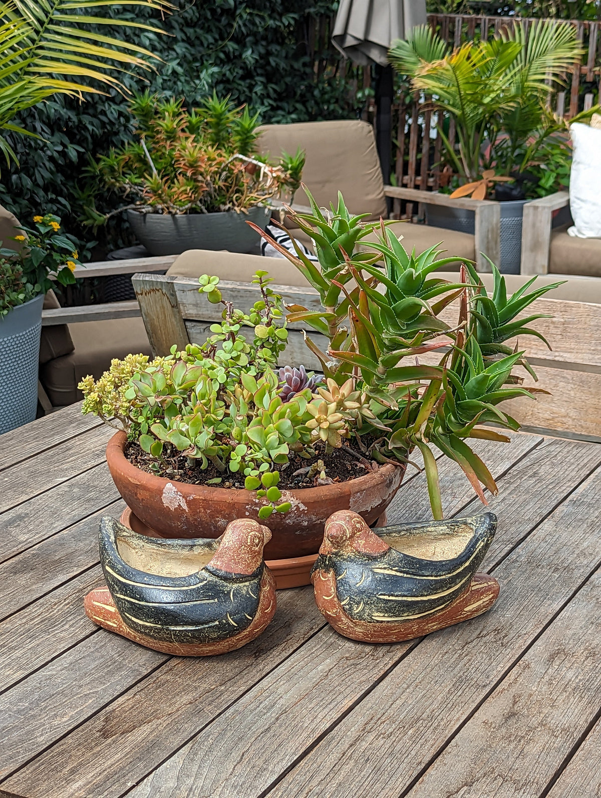 Dove Flower Pots (2), Mexican Clay Pottery for Indoor or Outdoor Home Decor, Pair of Two Small Planters for Yard, Garden or Porch Decor