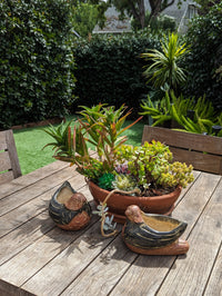 Dove Flower Pots (2), Mexican Clay Pottery for Indoor or Outdoor Home Decor, Pair of Two Small Planters for Yard, Garden or Porch Decor