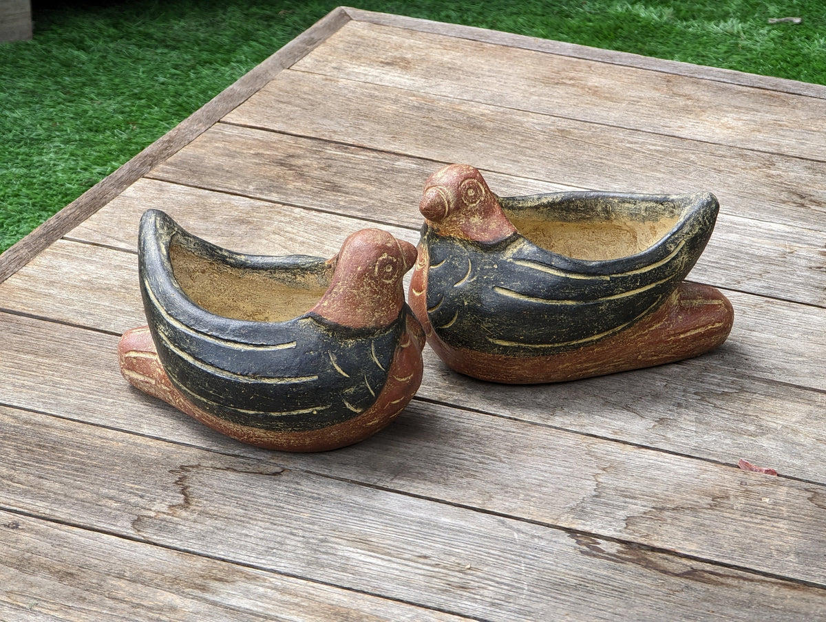 Dove Flower Pots (2), Mexican Clay Pottery for Indoor or Outdoor Home Decor, Pair of Two Small Planters for Yard, Garden or Porch Decor