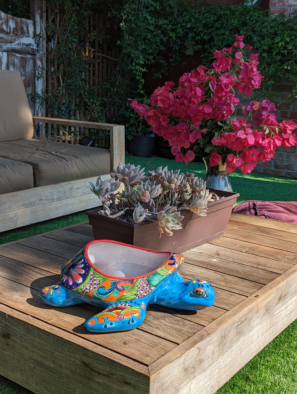 Talavera Turtle Planter, Handmade Mexican Pottery for Succulents or Flowers or Garden Decor, Ceramic Flower Pot for Outdoor or Home Decor