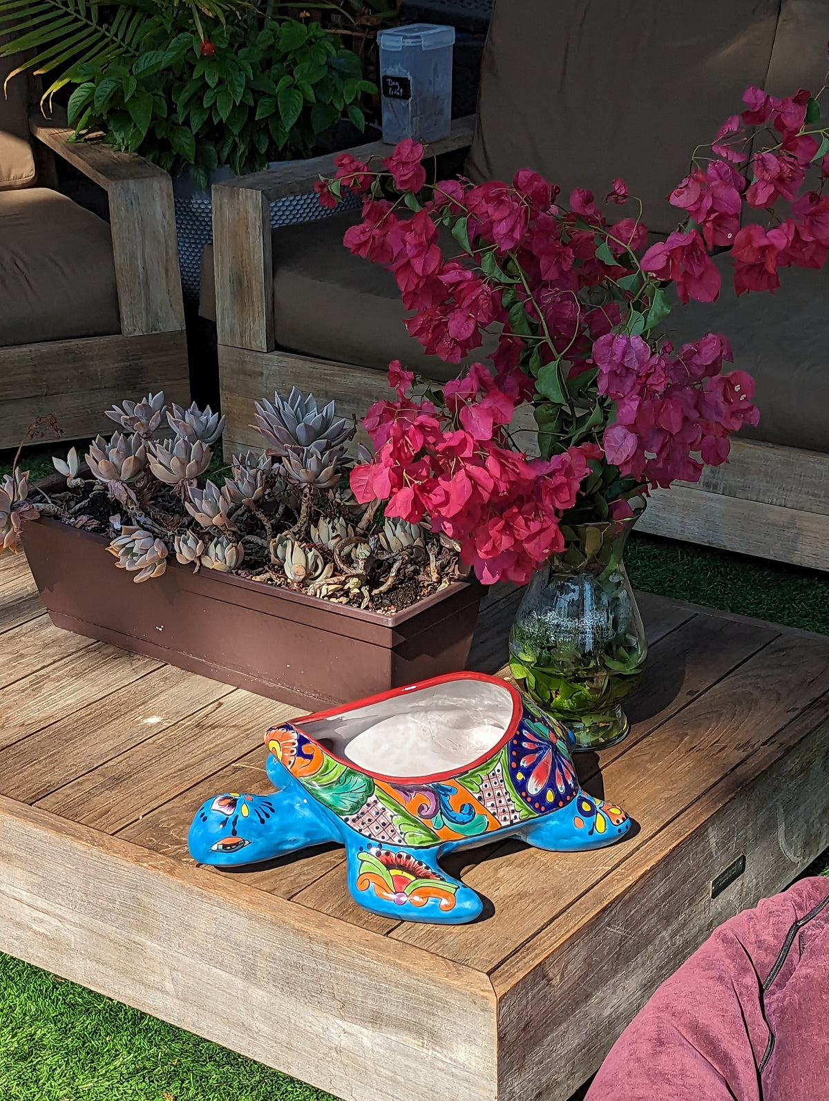 Talavera Turtle Planter, Handmade Mexican Pottery for Succulents or Flowers or Garden Decor, Ceramic Flower Pot for Outdoor or Home Decor